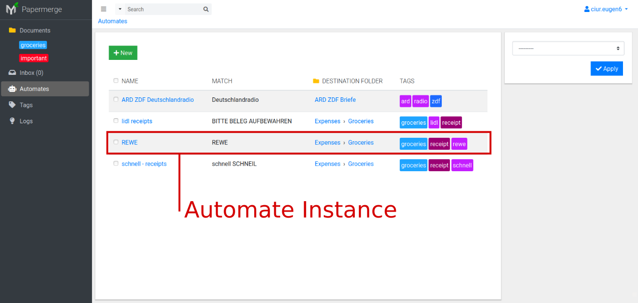 list of document automate instances