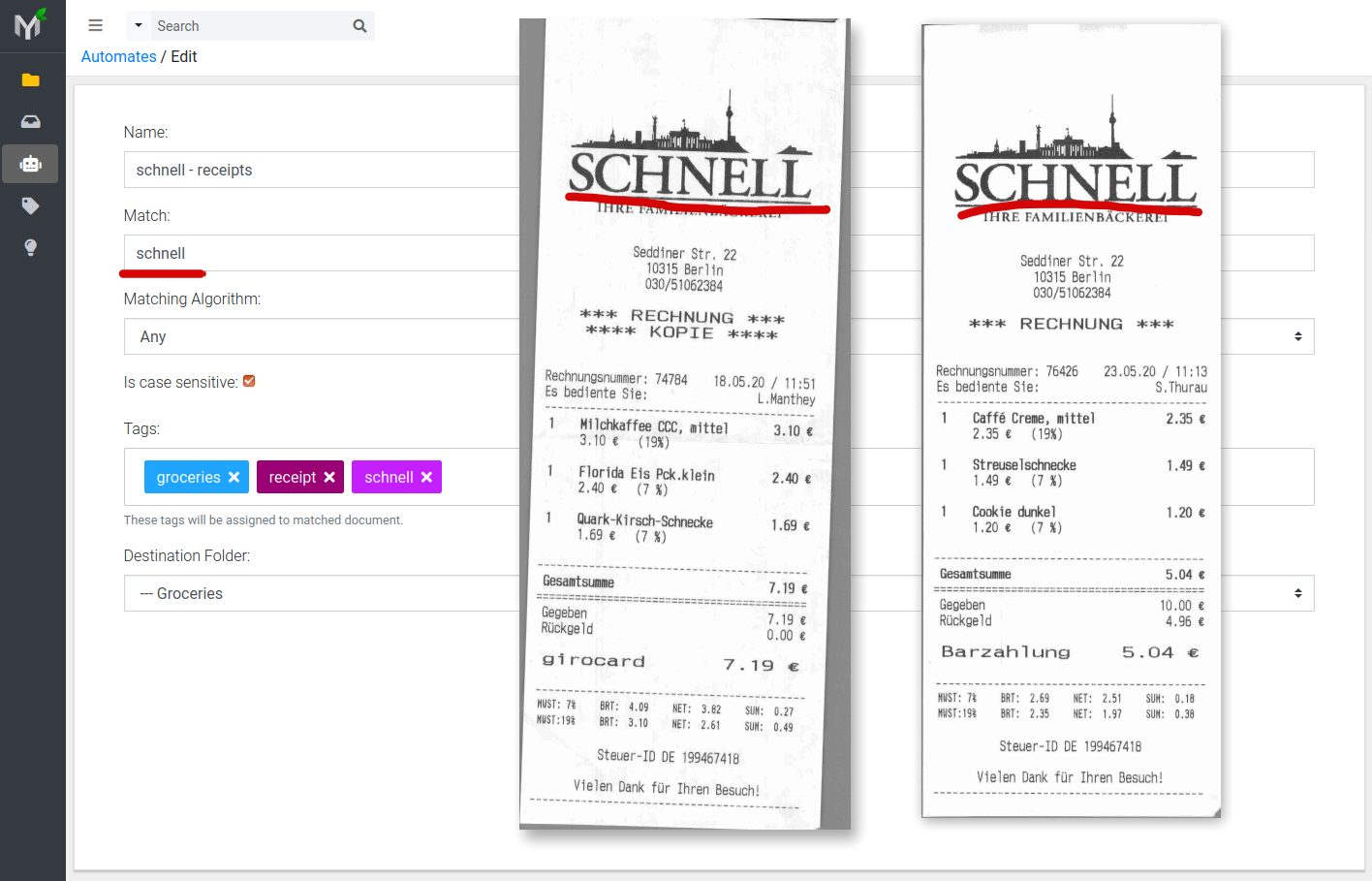 automate and two receipts