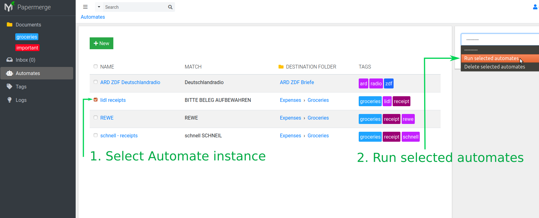 manually run automates