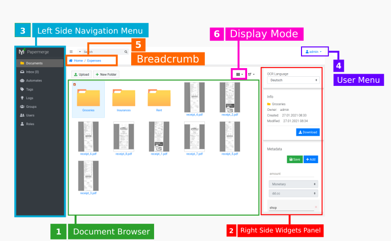 Main user interface elements